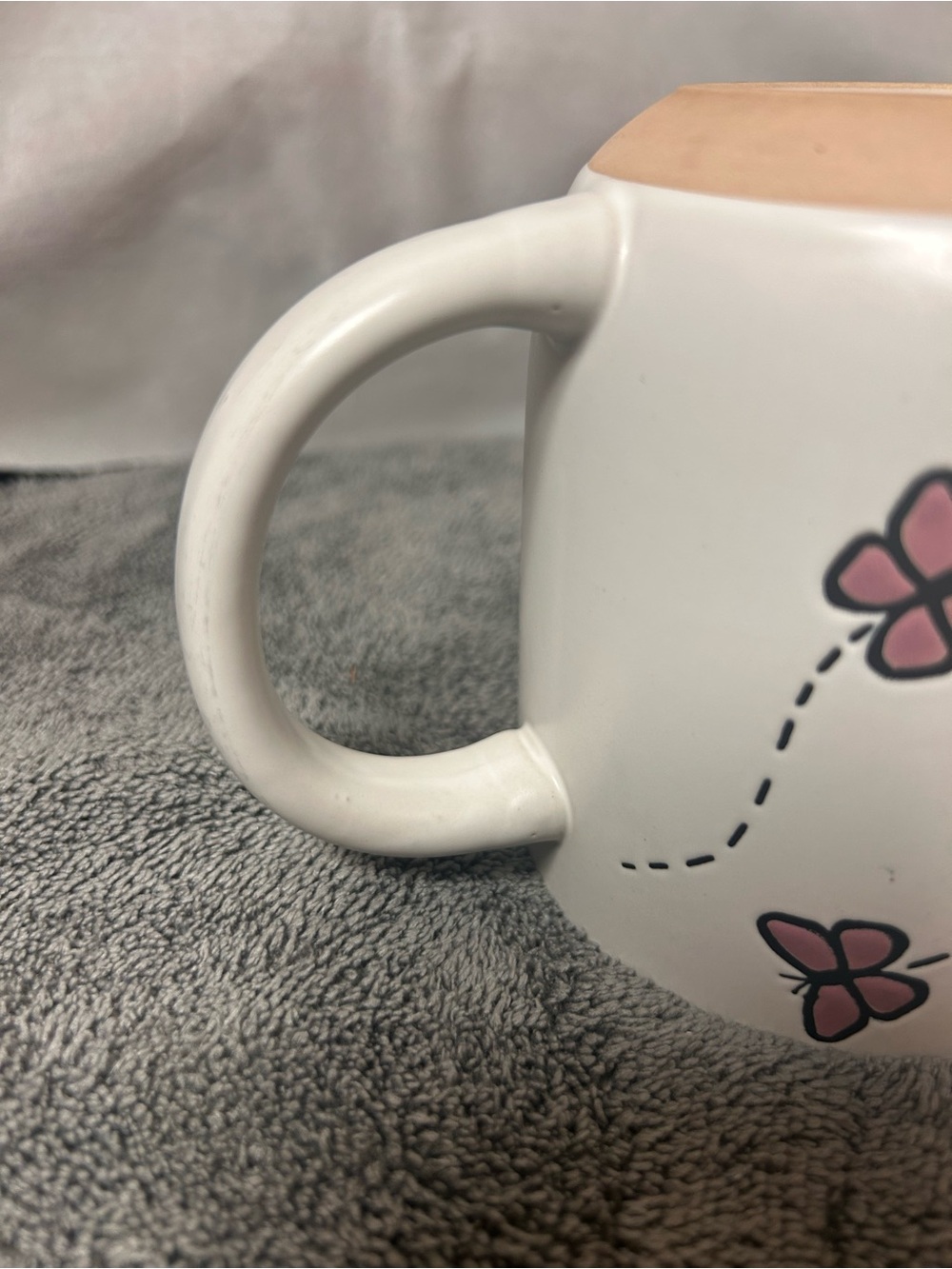 White Butterfly Ceramic Mug - Pink & Orange Accent - Picture 5 of 8
